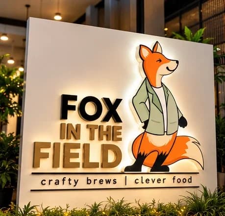 Fox in the Field backlit 3D sign with fox mascot