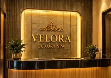 Velora Luxury Spa backlit 3D reception lettering